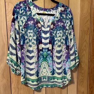 fig and flower Purple Floral Tunic with Teal Accents
